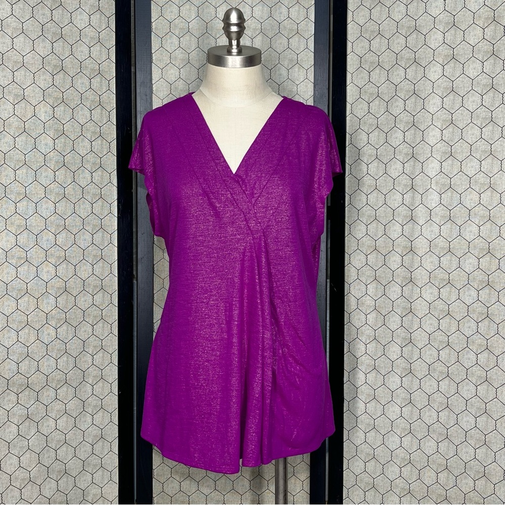 Lane Bryant Purple V-Neck Short Sleeve Top